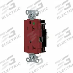 HUBBELL Receptacle: Hospital Grade, Decorator Duplex, 5-20R, Red, 125V AC, 20 A, 2 Pole / 3 Wire (MPN HBL2182STR)