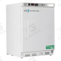 AMERICAN BIOTECH SUPPLY Lab Refrigerator: 4.6 cu ft, Undercounter, 1°C to 10°C, 24 1/2 in Overall Dp (MPN ABT-HC-UCBI-0404). Key specifications — Door Opening Style: Right; Color: White; Alarm Type: Temperature; Manufacturer Part Number: ABT-HC-UCBI-0404; Brand: AMERICAN BIOTECH SUPPLY; Product Type: Lab Refrigerator; Door Type: Swing Solid; Refrigerant Type: R-600a.