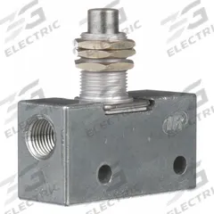 ARO Manual Air Control Valve: 200, Three-Way / Two-Position, Plunger, Gray, 7.5 scfm Flow Rate - Max (MPN 214-C). Key specifications — attr1092903: Gray; attr1086905: Spring Return; attr1086907: 200; attr1086914: Normally Open/Normally Closed; attr1086904: Manual Air Control Valve; attr1086871: 214-C.