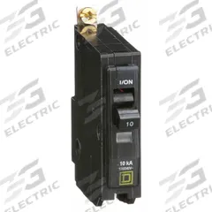 SQUARE D Miniature Circuit Breaker: 10 A, 120/240V AC, Single Phase, 10kA at 120/240V AC, 1 Poles (MPN QOB110). Key specifications — Phase: Single; Amps: 10 A; AC Voltage Rating: 120/240V AC; Max. AIR Rating: 10kA at 120/240V AC; For Use With: Square D NQOD Panelboards; Brand: SQUARE D.