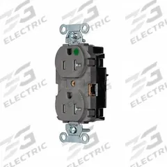 HUBBELL Receptacle: Hospital Grade, Duplex, 5-20R, Gray, 125V AC, 20 A, 2 Pole / 3 Wire (MPN 8300STGYTR)