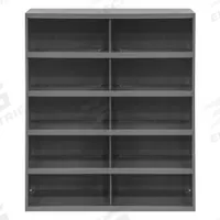 DURHAM MFG Pigeonhole Bin Unit: 34 in x 12 in x 42 in, 10 Compartments, 16 1/4 in x 12 in x 7 1/4 in (MPN 397-95). Key specifications — attr7229: Steel; attr38869: DURHAM MFG; attr38873: Gray.