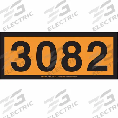 LABELMASTER Orange Panel Placard: 3082, 6 5/16 in x 15 3/4 in, 6 5/16 in Label Ht, Vinyl - Preprinted UN Number