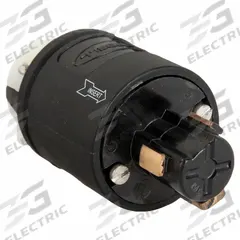 HUBBELL Locking Plug: Non-NEMA, Black/White, 125V AC, 20 A, 2 Pole, 3 Blade (MPN HBL23005GB). Key specifications — Brand: HUBBELL.