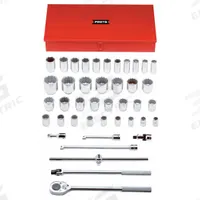 PROTO Socket Set: 3/4 in Drive, 42 Piece, 12-Point/6-Point, SAE, 3/4 in to 2 3/8 in (MPN J55106A). Key specifications — attr1224269: 3/4 in; attr1204638: Drive Tools Included; attr1204650: 3/4 in to 2-3/8 in; attr1204673: Socket Bits Not Included; attr1204681: Wrenches Not Included; attr1204688: PROTO; attr1206170: Standard Sockets.