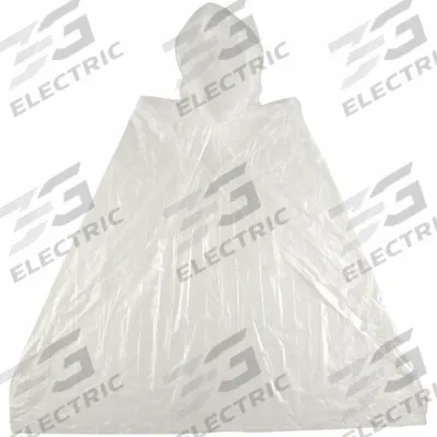 CONDOR Disposable Rain Poncho: Clear, Polyethylene, Disposable, Pull-On, 40 in Lg - Hooded Rain Ponchos
