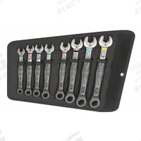 WERA Combination Wrench Set: Alloy Steel, Nickel Chrome, 8 Tools, Std, Reversing, Pouch (MPN 05020012001). Key specifications — attr309581: Nickel Chrome; attr309580: Alloy Steel; attr309571: Yes; attr309583: No; attr309587: Yes; attr324931: WERA; attr309569: 5/16 in to 3/4 in; attr309572: Pouch.