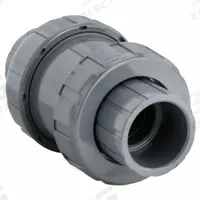 HAYWARD Check Valve: Ball, Inline Valve Body, PVC, 1 1/2 in Pipe Size, True Union Socket/NPT, Std (MPN TC10150STE). Key specifications — Ball Material: PVC; Brand: HAYWARD.