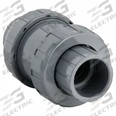 HAYWARD Check Valve: Ball, Inline Valve Body, PVC, 1 1/2 in Pipe Size, True Union Socket/NPT, Std (MPN TC10150STE). Key specifications — Ball Material: PVC; Brand: HAYWARD.