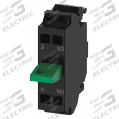 SIEMENS Contact Block: 22 mm Panel Mounting Size, 1NO, Momentary, 3SU1 Series, Spring Terminals (MPN 3SU14002AA103BA0). Key specifications — Color: Black/Green; Switch Action: Momentary; Terminal Connection Type: Spring Terminals; Brand: SIEMENS; Compatible with Series: 3SU1.