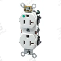 LEVITON Receptacle: Hospital Grade Fed. Spec., Duplex, 5-20R, White, 125V AC, 20 A, 2 Pole / 3 Wire (MPN 8300-HW)