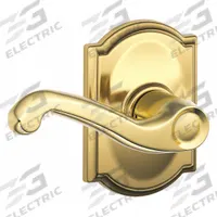 SCHLAGE Door Lockset: Passage Lever Locksets, Brass, ADA Compliant (MPN F10 FLA 505 CAM). Key specifications — Ligature Resistance: Not Ligature-Resistant; Brand: SCHLAGE; Lockset Function ANSI Code: F75; Visual Indicator Message: No Message; Lockset Style: Camelot; ADA Compliant: Yes; Finish: Bright Brass, Clear Coated : Brass.