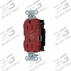 HUBBELL Receptacle: Duplex, 5-15, Red, 125V AC, 15 A, 2 Pole / 3 Wire (MPN 5252STR)