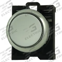 EATON Flush Push Button: 22 mm Mounting Size, Metallic, Momentary (MPN M22M-D-W). Key specifications — Brand: EATON; Action: Momentary; Series: M22; Push Button Material Type: Metallic.