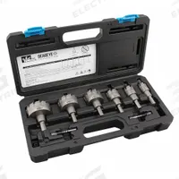 IDEAL Hole Cutter Kit: 8 Pieces, 1 in Max. Cutting Dp, Carbide Tipped, 10/12/5/6/7/9 Teeth, Metal (MPN 36-814). Key specifications — attr1098245: IDEAL; attr1098234: Carbide Tipped.