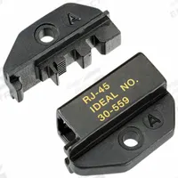 IDEAL Voice and Data Crimping Die: CAT5e, RJ-45 Modular Plugs, 30-506, Silver Connector Color (MPN 30-559). Key specifications — attr511086: Silver; attr542112: CAT5e; attr542113: RJ-45 Modular Plugs; attr542114: 30-506; attr473957: IDEAL.