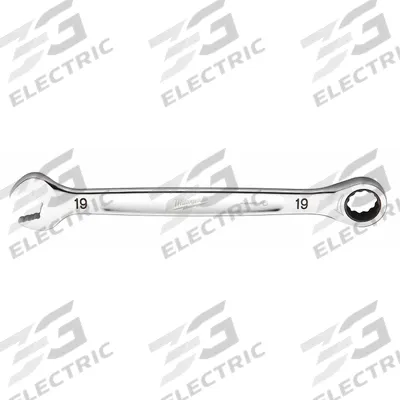 MILWAUKEE Ratcheting Combination Wrench: Chrome Vanadium Steel, Chrome, 19 mm Head Size - Metric 12-Point Ratcheting Combination Wrenches