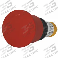 EATON Emergency Stop Push Button: Non-Illuminated, Mushroom Head Profile, Non-Metallic, 22 mm, 2NC (MPN C22-PVT45P-K02). Key specifications — Brand: EATON; Action: Maintained; Series: C22; Push Button Material Type: Non-Metallic.