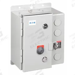 EATON NEMA Magnetic Motor Starter: Non-Reversing, 3 Poles, NEMA Size 1, 27 A, 208V AC Coil (MPN ECN0512EAA-R63/C). Key specifications — attr211388: EATON; attr951451: 1NO/1NC; attr951453: 208V AC; attr951489: Three; attr984425: 1NO/1NC; attr984429: Pilot Light; attr997361: None (Not Applicable to Electronic Overloads).