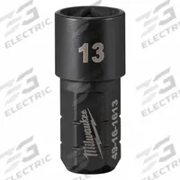MILWAUKEE Impact Socket: SAE/Metric, 13 mm Socket Size, 6-Point, Short, 1 41/64 in Overall Lg (MPN 49-16-1613). Key specifications — attr1215501: MILWAUKEE; attr1215515: Black Oxide; attr1215518: 13 mm.