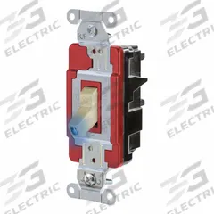 HUBBELL Wall Switch: Toggle Switch, 3-Way, Maintained, Ivory, 120/277V AC, 20 A (MPN HBL1223STILI). Key specifications — Illuminated: Yes; Voltage Rating: 120/277V AC.