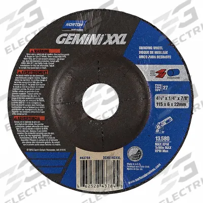 NORTON Depressed Center Grinding Wheel: Type 27, 4 1/2" x 1/4" x 7/8", Aluminum Oxide - General Purpose Grinding Wheels for Carbon & Stainless Steel