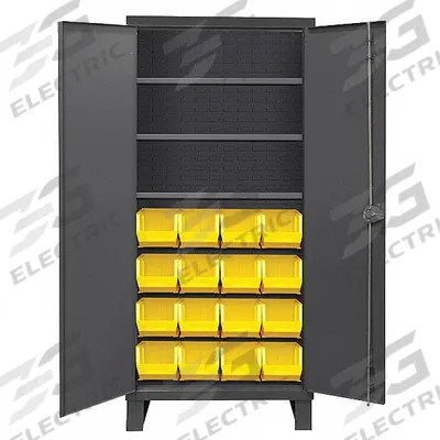 DURHAM MFG Bin Cabinet: 36 in x 24 in 78 in, 3 Shelves, 16 Bins, Yellow, Solid, 14 ga Panel - Standard Bin Cabinets with Shelves