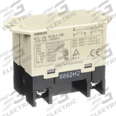 OMRON Enclosed Power Relay: Surface (Top Flange) Mounted, 25 A Current Rating, 12V DC, DPST-NO (MPN G7L-2A-BUBJ-CB-DC12). Key specifications — Brand: OMRON; Base Type: Square; Mounting Style: Top Flange; Electrical Connection: Screw Terminal; Manufacturer Part Number: G7L-2A-BUBJ-CB-DC12; Operating Current: 25 A at 220V AC (Resistive Load/Inductive Load); Series: G7L Series.