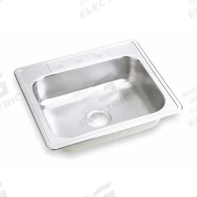 ELKAY Bowl Drop-In Sink: 25 in Overall Lg, 22 in Overall Wd, 6 3/8 in Bowl Dp - One-Bowl Counter-Mounted Kitchen & Bar Sinks without Faucets