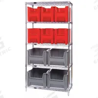 QUANTUM STORAGE SYSTEMS Bin Shelving: 36 in x 18 in x 74 in, 1 Sided, 10 Bins, Open, Blue, 5 Shelves (MPN WR5-600800BL). Key specifications — Includes Bins: Yes; Bin Material: Polyethylene; Frame Color: Silver; Bin HxWxD: (6) 12-1/4 in x 10-7/8 in x 17-1/2 in; Frame Material: Steel; Bin Color: Blue; Bin Style: Hang and Stack; Brand: QUANTUM STORAGE SYSTEMS.