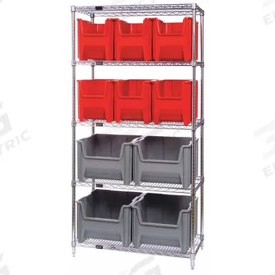QUANTUM STORAGE SYSTEMS Bin Shelving: 36 in x 18 in x 74 in, 1 Sided, 10 Bins, Open, Blue - Wire Stationary Bin Shelving with Open-Front Bins