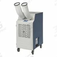 KWIKOOL Portable Air Conditioner: 1,000 sq ft – 1,200 sq ft, 22,900 BtuH, 230V AC, Cooling Only (MPN KPAC2421-2). Key specifications — Compatible Location: Indoor; Voltage: 230V AC; Includes Air Filter: Air Filter Included; Brand: KWIKOOL.