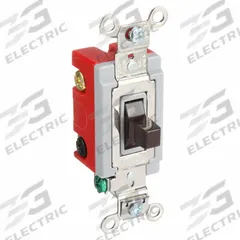 HUBBELL Wall Switch: Toggle Switch, Single Pole/Double Throw, Momentary, Brown, 120/277V AC, 20 A (MPN HBL1557). Key specifications — Illuminated: No; Voltage Rating: 120/277V AC.