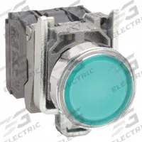SCHNEIDER Illuminated Push Button: Illuminated, Flush Profile, Metallic, 22 mm, 1NO/1NC (MPN XB4BW33B5). Key specifications — Brand: SCHNEIDER; Action: Momentary; Series: XB4; Push Button Material Type: Metallic.