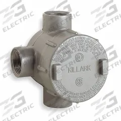 Conduit Outlet Body: Aluminum, GE, 1/2 in Trade Size, T Body, 19 cu in Body Capacity (MPN GECTT-1). Key specifications — Series: For Standard Body; Compatible Conduit Trade Size: 1/2 in; Thread Gender: Female; Hub Style: Threaded; Cover Included: Yes; Body Style: T; Connection Type: Threaded; Back Type: Flat.