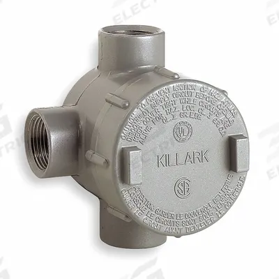 HUBBELL KILLARK Conduit Outlet Body: Aluminum, GE, 1/2 in Trade Size, T Body - T Round Body - Tee Type