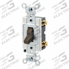 LEVITON Toggle Single-Pole, 20 Amp: Toggle Switch, Single Pole, Maintained, Brown, 120/277V AC, 20 A (MPN 1221-S). Key specifications — Illuminated: No; Voltage Rating: 120/277V AC.