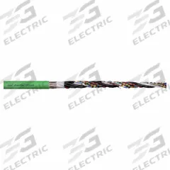 CHAINFLEX Measuring System Cable: (4) Shielded Twisted Pr 24 AWG (0.25)/(2) Pr 20 AWG (0.50), Green (MPN CF111-035-D). Key specifications — Conductor Grouping: (4) Shielded Twisted Pair 24 AWG/(2) Pair 20 AWG; Overall Length: Order by the Foot; Minimum Bend Radius Factor - Fixed: 5 x OD; Minimum Bend Radius Factor - Flexible: 8 x OD; Brand: CHAINFLEX.