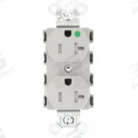 HUBBELL Receptacle: Hospital Grade Fed. Spec., Duplex, 5-20R, Gray, 125V AC, 20 A, 2 Pole / 3 Wire (MPN SNAP8300GYTRA)