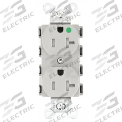 HUBBELL Receptacle: Hospital Grade Fed. Spec., Duplex, 5-20R, Gray, 125V AC, 20 A, 2 Pole / 3 Wire (MPN SNAP8300GYTRA)