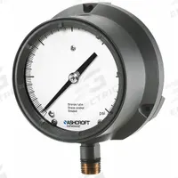 ASHCROFT Process Compound Gauge: 0 psi to 60 psi, White, 4 1/2 in Dial, 1/2 in NPT Male, Bottom, 4X (MPN 451379ASL04LVAC/60#). Key specifications — Brand: ASHCROFT; Pointer Color: Black; Accuracy: ±0.5%; Dial Color: White; Gauge Wetted Parts: Brass / Bronze; Case Material: Epoxy-Coated Aluminum; Vibration Resistance Properties: Liquid-Filled; Pressure Range: 0 psi to 60 psi.