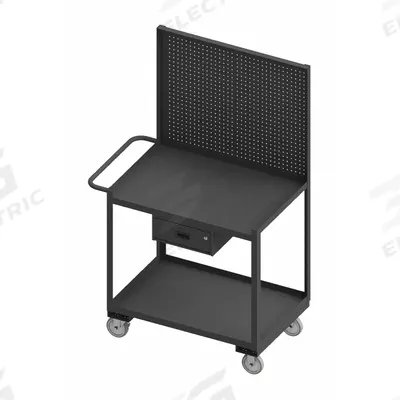 WESTWARD Mobile Workstation: 1,200 lb, 2 Shelves - Steel Mobile Workstations with Pegboard Storage