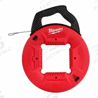 MILWAUKEE Fish Tape: 100 ft Lg, Manual Wind Tape Retraction, Flat Tape Shape, Formed Hook End Style (MPN 48-22-4185). Key specifications — attr306613: 48-22-4185; attr306630: Internal Rotating; attr306631: Winder Slide; attr306622: Steel; attr306616: MILWAUKEE; attr542118: Manual Wind; attr544274: 13 in.