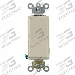 LEVITON Wall Switch: Rocker Switch, Single Pole, Maintained, Ivory, 120/277V AC, 20 A (MPN 5621-2I). Key specifications — Illuminated: No; Voltage Rating: 120/277V AC.