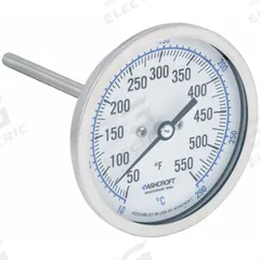 ASHCROFT Dial Thermometer: 50°F to 550°F /10°C to 290°C, ±1% Accuracy, 4 in Stem Lg, 3 in Dial Dia (MPN 30EI60R). Key specifications — Accuracy: ±1 %; Brand: ASHCROFT.