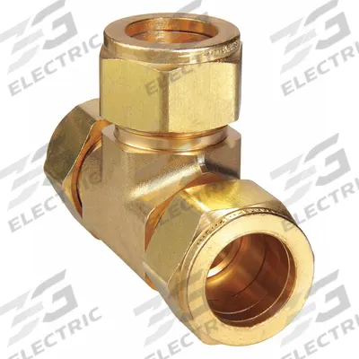 PARKER Compression Tee Fitting: 3/4 in OD x 3/4 in OD x 3/4 in OD Size - Double-Ferrule Brass Compression Fittings