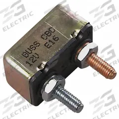 Automotive Circuit Breaker: CBC, 14V DC, 1.5 kA at 14V DC, Stud (MPN CBC-15). Key specifications — Series: CBC; Voltage: 14V DC; Interrupt Rating: 1.5 kA at 14V DC; Terminal Connection: Stud; Circuit Breaker Type: Heavy Duty Circuit Breaker; Brand: BUSSMANN.