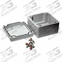 HAMMOND Enclosure: Die-Cast Aluminum, 4 in x 4 in x 3 in, NEMA 12/13/4/4X/6/6P, Screw On (MPN 1590Z119GY). Key specifications — Brand: HAMMOND; Closure Method: Screws; Knockouts: Not Included.