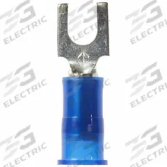 3M Fork Terminals: Blue, Nylon, #8 Stud Size, 16 AWG – 14 AWG Wire Range, Std Fork, 600 V (MPN MNG14-8FK). Key specifications — Barrel Style: Insulation Grip; Manufacturer Part Number: MNG14-8FK; Brand: 3M.