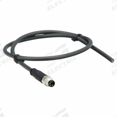 HARTING Cordset: M8 Male Straight X Bare Wire, 4 Pins, Black, PUR, 0.5 m Cable Lg - Single-Ended Cordsets with PUR Jacket for Twisting Applications